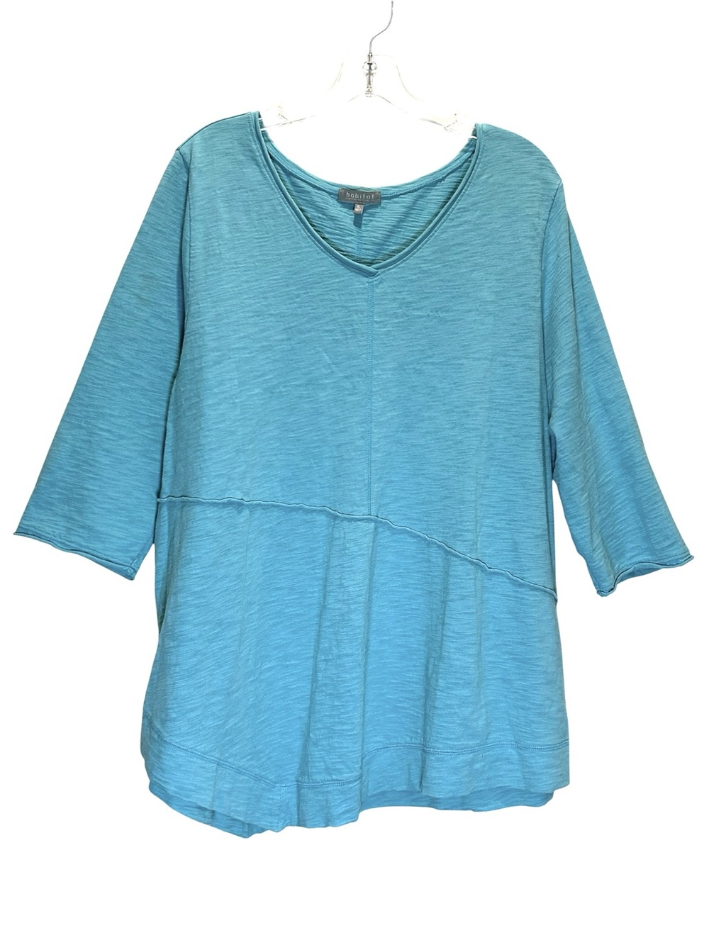 Habitat Aqua Textured Cotton Relaxed Fit Tunic w/ 3/4 Sleeves - Extra Large